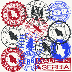 Serbia Set of Stamps. Travel Passport Stamp. Made In Product. Design Seals Old Style Insignia. Icon Clip Art Vector.