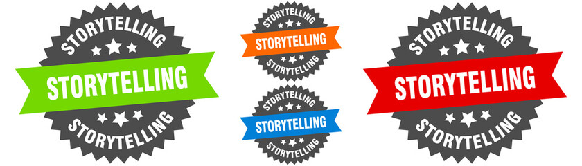 storytelling sign. round ribbon label set. Seal