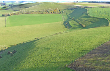 Aerial view of the fields at Monks Down in Wiltshire	