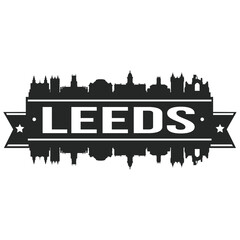 Leeds England Skyline Silhouette City Vector Design Art Stencil.