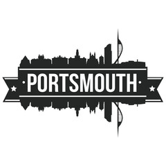 Naklejka premium Portsmouth England Skyline Silhouette City Vector Design Art Stencil.