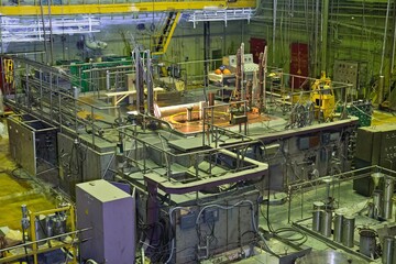 DIMITROVGRAD, RUSSIA - 12 APRIL 2016. Reactor in the Reactor room. Equipment maintenance and replacement of the reactor fuel elements.