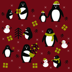 christmas seamless pattern with penguins