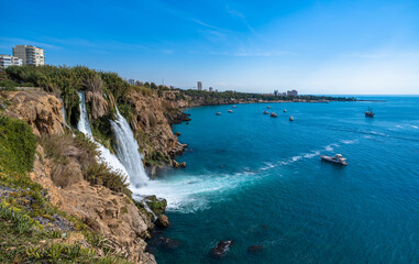 Lower Duden waterfalls, Mediterranean sea coast, Antalya, Turkey.
