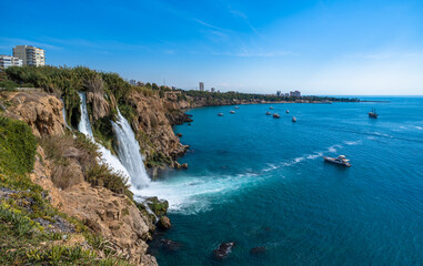 Fototapeta na wymiar Lower Duden waterfalls, Mediterranean sea coast, Antalya, Turkey.