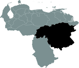 Fototapeta premium Black Location Map of the Venezuelan State of Bolívar within Grey Map of Venezuela