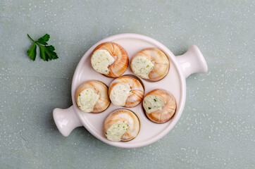 Traditional escargot with garlic butter