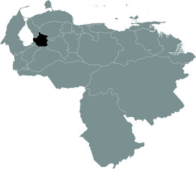 Black Location Map of the Venezuelan State of Trujillo within Grey Map of Venezuela