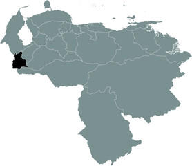 Black Location Map of the Venezuelan State of Táchira within Grey Map of Venezuela