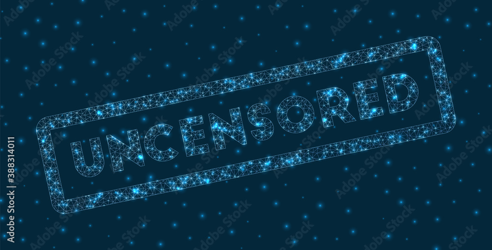 Poster uncensored word in digital style. glowing geometric uncensored badge. superb vector illustration.
