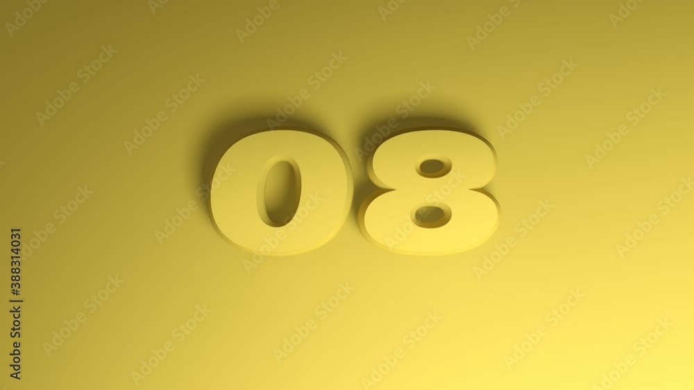 Poster the write 08 passes on a yellow background from right side to left side - 3d rendering animation