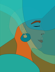 
Flat illustration of woman head face.Design for print, logo, web.