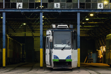 TRAM - Public urban transport vehicle in a depot