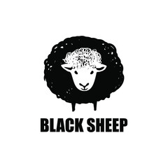 Black sheep with text, Design element for logo, poster, card, banner, emblem, t shirt. Vector illustration