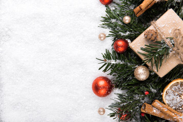Naklejka na ściany i meble Beautiful Christmas background with presents and decorations