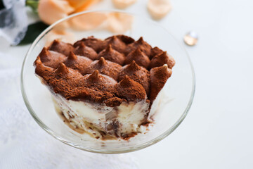 chocolate dessert. truffle ice cream in a glass bowl