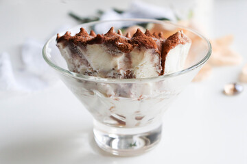 chocolate dessert. truffle ice cream in a glass bowl