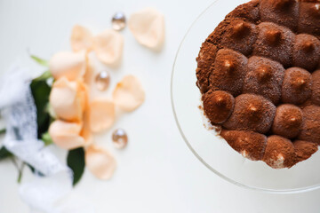 chocolate dessert. truffle ice cream in a glass bowl