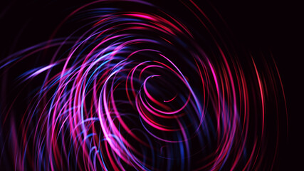 Dynamic futuristic digital artwork. Glowing motion streaks and light traces circles on dark background