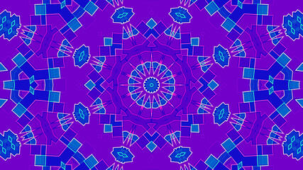 Abstract geometric violet kaleidoscope background with bright-coloured accent lines and central symmetry