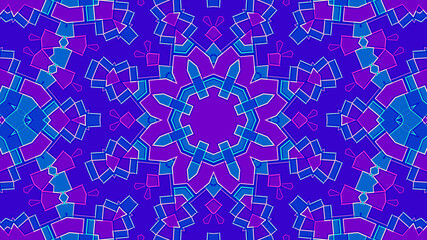 Fototapeta premium Abstract geometric blue kaleidoscope background with bright-coloured accent lines and central symmetry