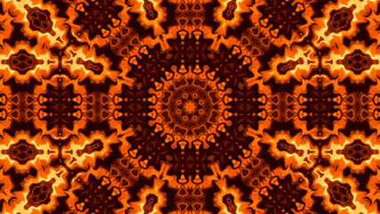 Mythical fantastic kaleidoscope background with symmetric yellow brown elements