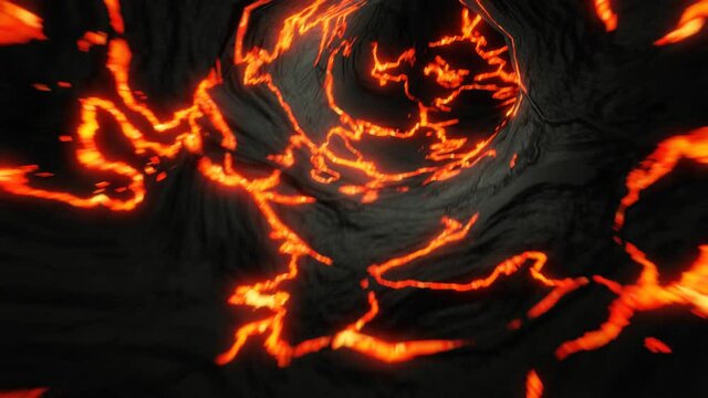Abstract magma tunnel animation, 3D loop dynamic 4K fire and flaming moving background