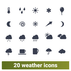 Weather forecast, climate conditions, seasonal changes vector icons collection. Environment, atmosphere, meteorology symbols. User interface design elements for web and mobile apps isolated on white.