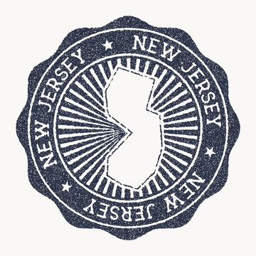 New Jersey stamp. Travel rubber stamp with the name and map of us state, vector illustration. Can be used as insignia, logotype, label, sticker or badge of the New Jersey.