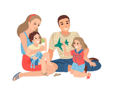 Happy family portait isolated on white background. Vector cartoon illustration