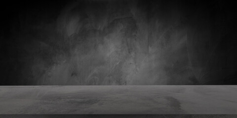 Fototapeta premium dark empty abstract cement concrete wall and gradient studio room background with space for display products on floor
