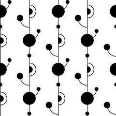 Geometric seamless pattern. Black and white abstract background with circles. Repeating texture. Vector illustration geometric shapes. Modern ornament. Design textile, paper, wallpaper, cloth.