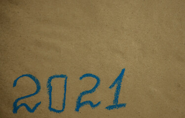 Handwritten by chalk number of New year 2021. Top view