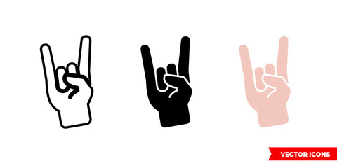 Hand rock icon of 3 types color, black and white, outline. Isolated vector sign symbol.