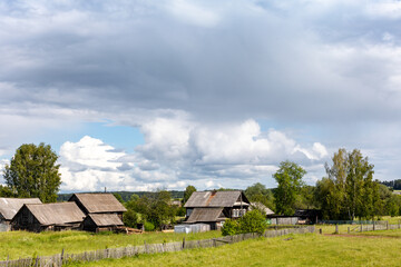 Obraz premium View of the village in Russia. Old wooden houses
