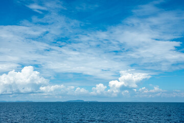 Beautiful Ocean and blue sky wih white cloud background.