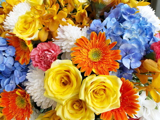 Close up Colorful Flowers Bouquet  Background.