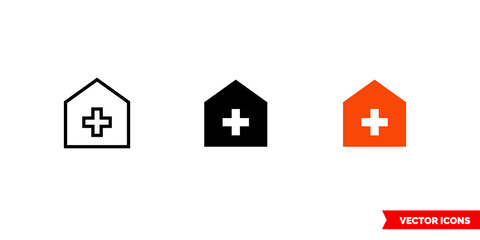 Hospital icon of 3 types color, black and white, outline. Isolated vector sign symbol.