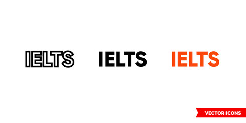 IELTS icon of 3 types color, black and white, outline. Isolated vector sign symbol.