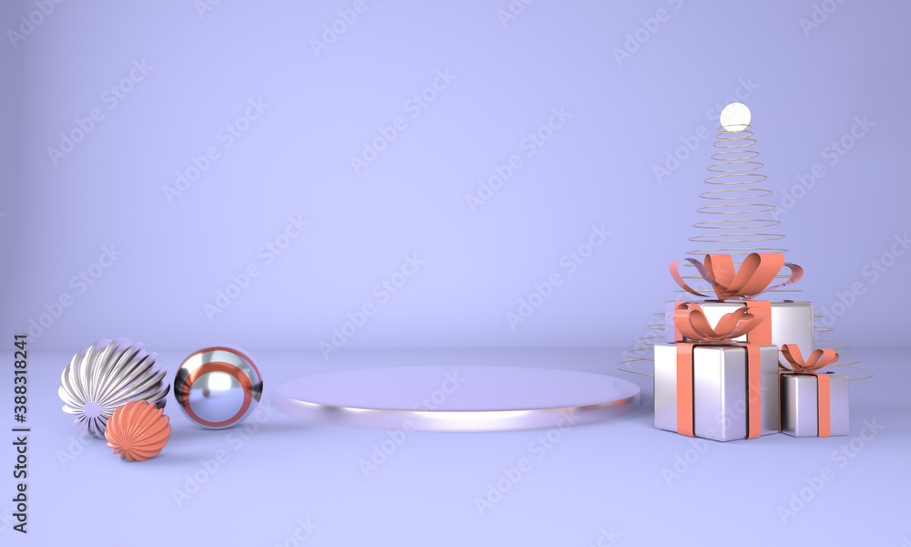 Aufkleber christmas background with christmas tree and stage for product display. 3d rendering.