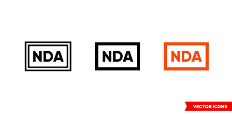 NDA icon of 3 types color, black and white, outline. Isolated vector sign symbol.