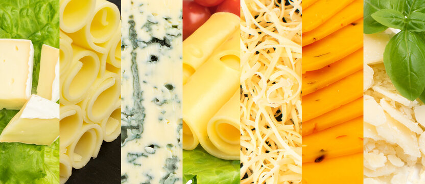 Mix Cheese Texture Food Collage, Various Cheeses Collection