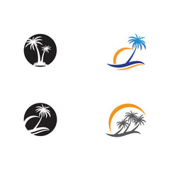 Set Palm tree summer logo template vector illustration
