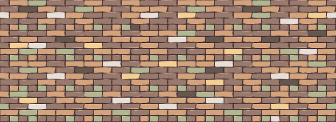 Brick Wall Texture Background. Digital llustration of Beige Brown Multicolor Brickwall. Seamless Pattern in Loft Style. Vector Illustration. EPS 10