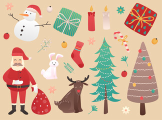 decorative christmas element vector set. seasonal backdrop, winter holiday background.