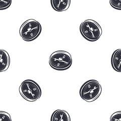 Vintage hand drawn compass seamless pattern. Monochrome design for fabric prints, t shirts and others identity. Stock