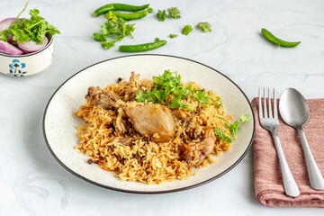 One Pot Indian Chicken and RIce, Low Angle Close Up Photo