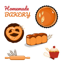 Food vector assortment homemade bakery cartoon isolated on white