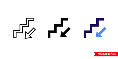 Stairs down icon of 3 types color, black and white, outline. Isolated vector sign symbol.