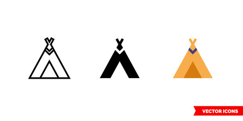 Teepee icon of 3 types color, black and white, outline. Isolated vector sign symbol. - obrazy, fototapety, plakaty